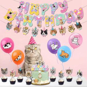 Bannière d'anniversaire en forme de chat mignon, décoration de ballons pour fête d'animal de compagnie, ballons pastel pour décoration de fête d'anniversaire K0020 - Product Image 2