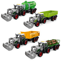 4 Stile Metall-Anhänger Landwirtschaftliches Fahrzeug Friktions-Traktor-Spielzeug mit Frontlader, Licht und Sound für Kinder ab 3 Jahren