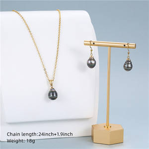 Meerwasser perle Tahiti Edelstahl echt Gold gefüllt Tahitian schwarz Barock Perlenkette Ohrringe für Frauen - Product Image 4