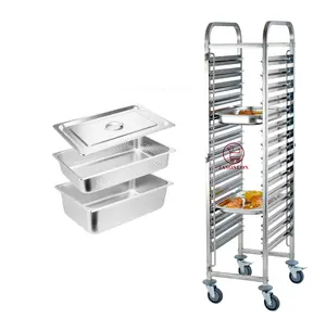 Stainless Steel 15 Layer 30 Pans Bread Baking Tray Rack Trolley with Wheels  