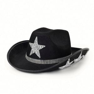 Sombreros Vaqueros de Estilo Occidental con Pedrería de Estrella, Logotipo Personalizado, Casuales para Viaje, Unisex para 4 Estaciones, con Cuerda - Product Image 2