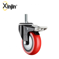 Roue pivotante fixe en PU de couleur rouge de 3 pouces