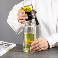 Bouteille isotherme ZenFlow en verre borosilicate à double paroi avec infuseur à thé, 15 oz, anti-fuite, nouveau style chinois, pour une infusion réfléchie, utilisation au bureau