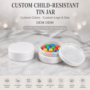 Envase Redondo de Hojalata CR <span class=keywords><strong>Blanca</strong></span> de 76*30.5mm, Caja Metálica a Prueba de Niños para Envasado de Alimentos, Pastillas, Dulces y Bocadillos - Product Image 1