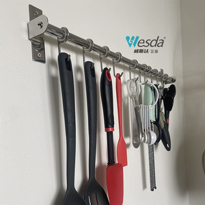 מתלה נירוסטה WESDA, מתלה קיר למטבח, מתלה לסירים, מחבתות, מכסים, ווים, מארגן מטבח, מתלה לסירים - Product Image 2