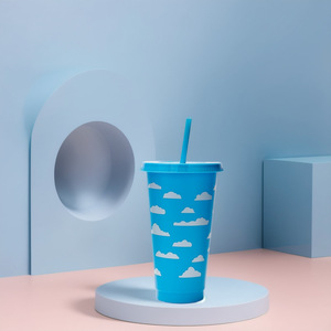 Vaso Transparente Reutilizable con Tapa y Pajita, Diseño de Nubes, para Café Helado, <span class=keywords><strong>Agua</strong></span>, Viajes, Fiestas, Vaso de Plástico - Product Image 2