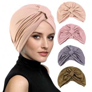 Prêt à expédier femmes torsion noué Turban mode plissé chimio bandeau Polyester quotidien extérieur chapeau - Product Image 1