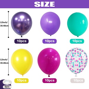 60 ballons de 12 pouces rose vif, violet métallisé, turquoise et jaune, ballons à confettis pour la décoration d'anniversaire sur le thème magique des enfants - Product Image 2