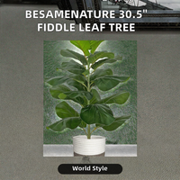 BESAMENATURE Arbre artificiel Ficus lyrata, écologique, imperméable, 30,5 cm de haut, panier en corde de coton pour la décoration de la maison et du bureau