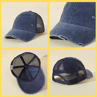 Gorra de Béisbol Personalizada de 6 Paneles con Malla Lavada, Bordado a Mano y Efecto Desgastado