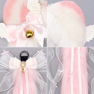 Conjunto de Orelhas de Animal para Cosplay] Conjunto de Tiara de Orelhas de Gato com Cauda de Raposa de Fada e Laço, Produto de Pelúcia Artificial - Product Image 3