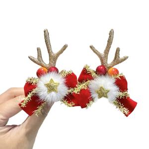 Adorables barrettes de cheveux de renne à paillettes pinces à bois de fête avec styles rouge/bleu/or accessoires de cheveux mignons pour femmes cadeaux - Product Image 1