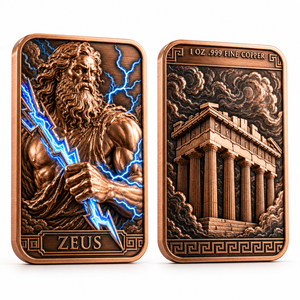 Pièce de collection commémorative Zeus Roi des Dieux en relief 3D personnalisé, 1 oz .999 Cuivre Fin, pièce de défi antique pour cadeau de luxe - Product Image 2