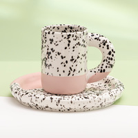 Ensemble de soucoupes créatives en céramique Splash-Ink Tasse à thé/café de l'après-midi écologique à usage domestique avec logo imprimable de couleur contrastante