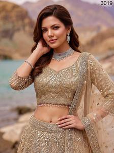 <b>Top</b> Quality Golden Heavy <b>Net</b> Lehenga Choli With Premium Embroidery Work For Bridal And Wedding Wear Available at Best Price - Product Image 6