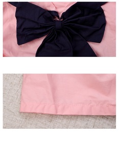 Vestido de fiesta para niña, diseño de vestido azul de graduación corto con hombros descubiertos y rayas, vestido infantil con lazo náutico - Product Image 5