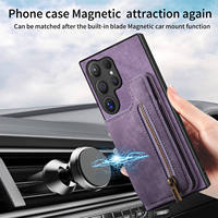 Étui en cuir pleine couverture avec fentes pour cartes pour Samsung A17/S26 Ultra, étui de protection à fermeture éclair pour A56 A06, support de téléphone Note20 avec design gaufré