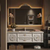 Elegante Mueble de Baño Estilo Francés con Gabinete de Madera Sólida, Espejo Inteligente con Almacenamiento y Diseño Funcional del Gabinete