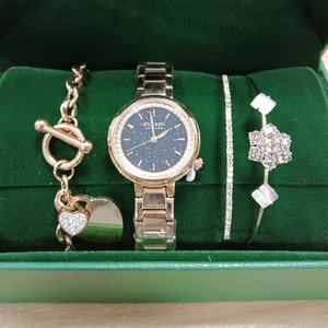 Damen Luxus Mode Business Quarzuhr <span class=keywords><strong>Set</strong></span> Glasanzeige Individuelles Logo Strass Dreiteiliges Edelstahl-Uhr-Armband-<span class=keywords><strong>Set</strong></span> - Product Image 4