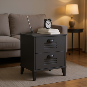 VIKEN Anthracite Gray Engineered <b>Wood</b> <b>Bedside</b> <b>Cabinet</b> 2 Drawers Modern Storage Living Room Furniture - Product Image 2