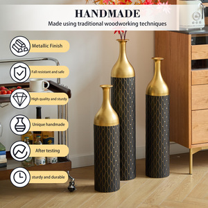 <b>3</b>-Piece Metal Floor <b>Vase</b> <b>Set</b> Black Gold Honeycomb Pattern 24.8 30.31 34.25 Inches For Living Room Entryway - Product Image 4