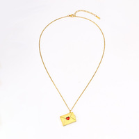 Collier avec pendentif en forme d'enveloppe ouvrable, en acier inoxydable, avec un cœur rouge en cristal, charme en forme de lettre d'amour, plaqué or, bijoux imperméables