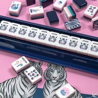 Set Mahjong Amerika Harimau Putih Mewah, Set Permainan dengan 160/166 Ubin Mahjong Unik dan Desain Artistik yang Berani