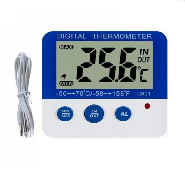 LCD Display Digital Fridge Freezer Thermometer Alarm Max/Min Temperature Tracking for Indoor/Outdoor Use Model C601 (Mainland