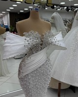 Robes de Soirée Blanches Personnalisées Perles Arabes Épaules Dénudées Robe de Bal Sirène Cristaux Robe de Célébrité pour Femmes Soirées Événements