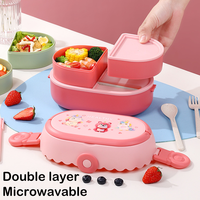 Boîte à lunch en plastique en gros à 3 compartiments et double couche pour enfants