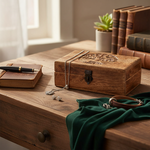 Scatola Portagioie Artigianale in Legno di Mango con Incisione Unica Albero della Vita, Idea Regalo Unisex per Uomini e Donne - Product Image 3