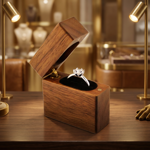 Caja de Joyería de Lujo con Tapa de Nogal, Caja Doble para Anillos de Boda, Personalizada para Compromiso - Product Image 6