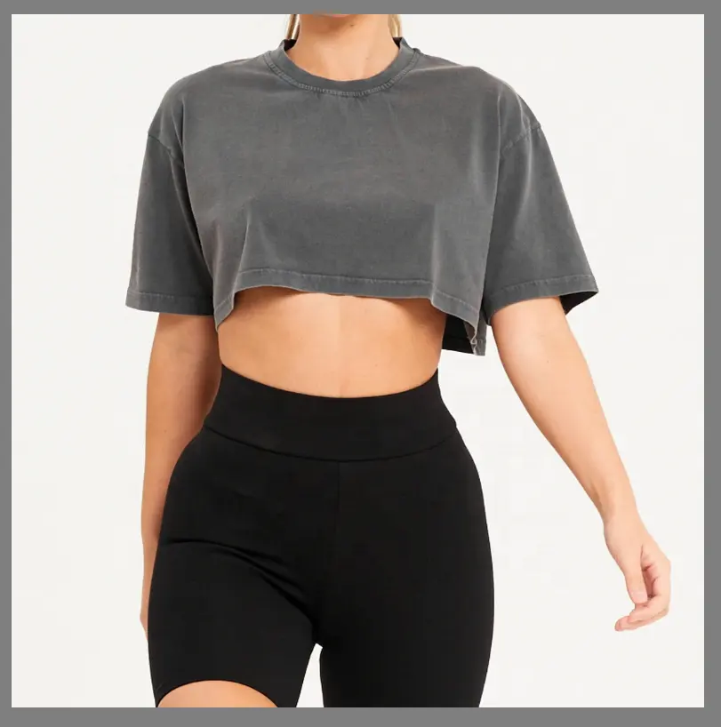 OEM Womens vintage crop top t shirts ladies female short body Crop tops Oversize Blank washed Top Women Tees Cropped t shirt