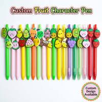18 stuks Kawaii Fruit Charm intrekbare balpennen, schattige cartoon fruitpennen met rubberen bedels, kleurrijke klikpennenset