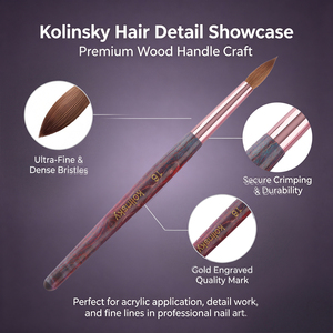 Kit de pinceaux à ongles en acrylique Kolinsky de qualité supérieure, 9 tailles, manche en bois marbré, virole en or rose pour extension d'ongles - Product Image 3