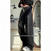 Nouveauté Hiver : Jean en Denim Doublé Polaire Coupe Courbée, Unisexe, Style Rétro Urbain, Ample, Grande Taille, Jambe Droite