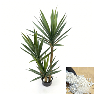 Arbre artificiel Yucca <span class=keywords><strong>Elephantipes</strong></span> de 150 cm de haut, plante verte dans un pot noir avec de petits galets blancs pour la décoration d'entrée ou de bureau - Product Image 3
