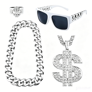 Disfraz de Hip Hop de los 90, Collar con Monedas Doradas, Gafas de Sol, Sombrero de Pescador, Gorra Snapback, Disfraz de <span class=keywords><strong>Rapero</strong></span> para Halloween, <span class=keywords><strong>Disfraces</strong></span> de TV y Cine - Product Image 5