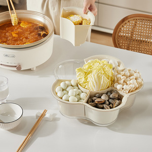 Rotating Compartmentalized Vegetable Platter Creamy White 6 Squares <b>Plastic</b> <b>Kitchen</b> Prep Dish Drain Basket for Hot Pot Side - Product Image 3