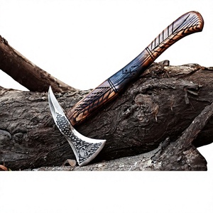 Handmade <b>Axe</b> Carbon Steel Blade With Etching <b>Wood</b> Handle With Leather Sheath Outdoor Knife - Product Image 1