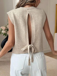 Haut en tricot de dentelle respirant et anti-plis sans manches à col rond pour femme, décontracté, tendance, polyvalent et <span class=keywords><strong>sexy</strong></span>, été 100% - Product Image 4