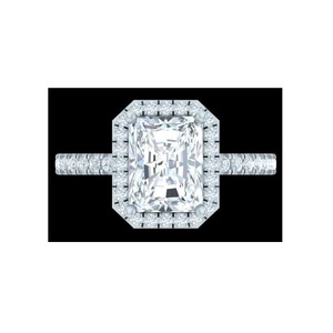 Radiant Cut Lab Grown Diamond Women's Engagement Ring IGI Certified Vintage Simple Halo Bezel Setting Sterling Silver Gold - Product Image 1