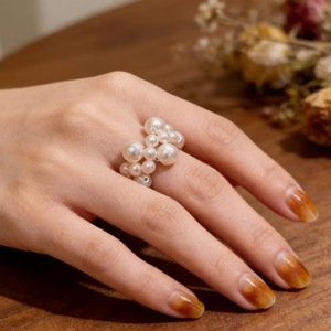 Anillo de Perlas Agrupadas para Mujer, Piedra Redonda Natural Pegada, Joyería de Moda para Boda - Product Image 3