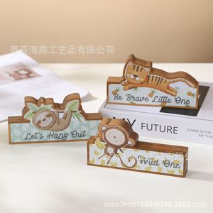 Figuras de animales de dibujos animados en madera, decoraciones de escritorio para habitaciones infantiles, manualidades creativas para el hogar, suministro transfronterizo. - Product Image 4