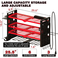 Organisateur d'outils sans fil à 4 niveaux et 6 emplacements, support mural pour perceuse et meuleuse, rangement de garage avec station de charge