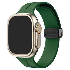 Correa de reloj de silicona suave personalizada, hebilla plegable magnética para Apple Watch, accesorios de banda, 38mm, 42mm, piezas deportivas para iWatch