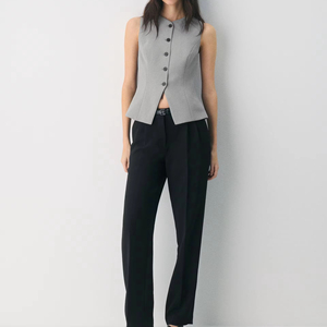 Women's Casual Dark Gray Woven Tank Tops <b>with</b> <b>Bow</b> <b>Collar</b> Lace Ribbons Button Details Elegant and Sophisticated - Product Image 2