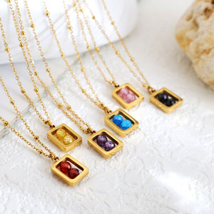 Collar de Joyería con Colgante de Piedra de Nacimiento en Acero Inoxidable 316L, Chapado en Oro de 18k, Resistente al Agua y al Deslustre, con Logotipo Personalizado para Mujer - Product Image 2