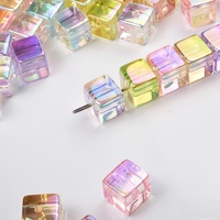 Perles cubiques en acrylique plaqué UV de 12 mm, couleur AB transparente, perles à trou pour la fabrication de bijoux, colliers, bracelets, vente en gros, OEM
