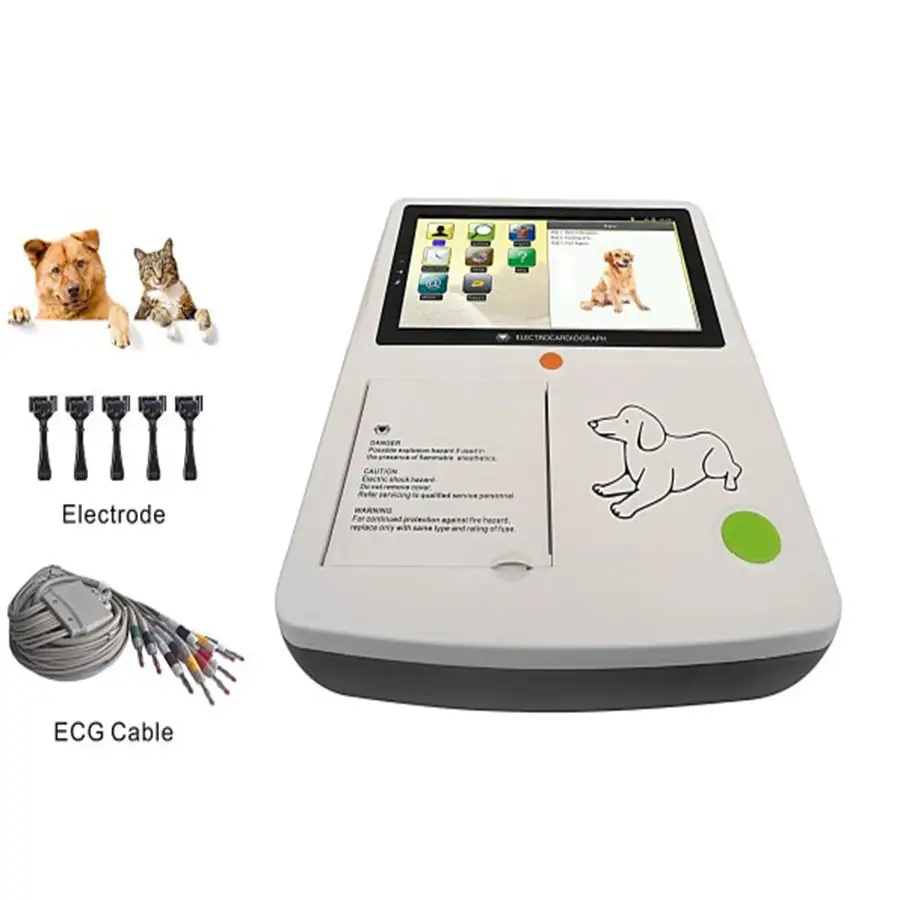 7 inci A3 12 lead Ecg peralatan dokter hewan kabel dan elektroda elektrocardiograph Digital hewan 3 Channel mesin Ecg